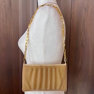 LA REGALE Gold Evening Bag Beaded Mesh Chain Strap